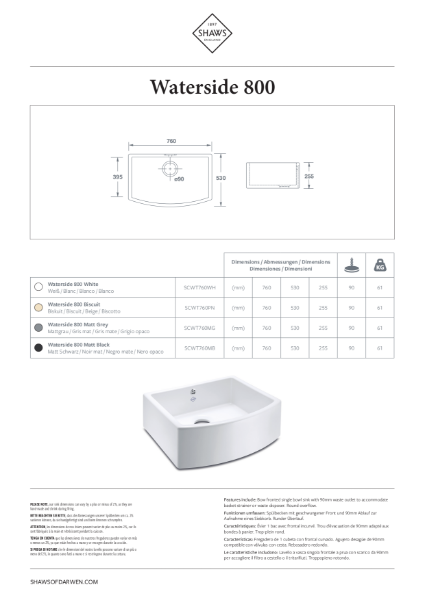 Waterside 800 Single Bowl Kitchen Sink - PDS