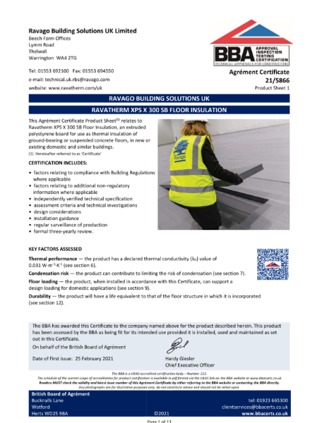 BBA Certificate for Ravatherm XPS X 300 SB