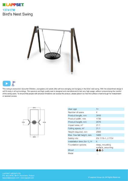 Basket Swing Product Sheet