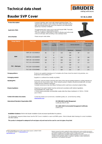 Bauder SVP Cover - Technical Data Sheet