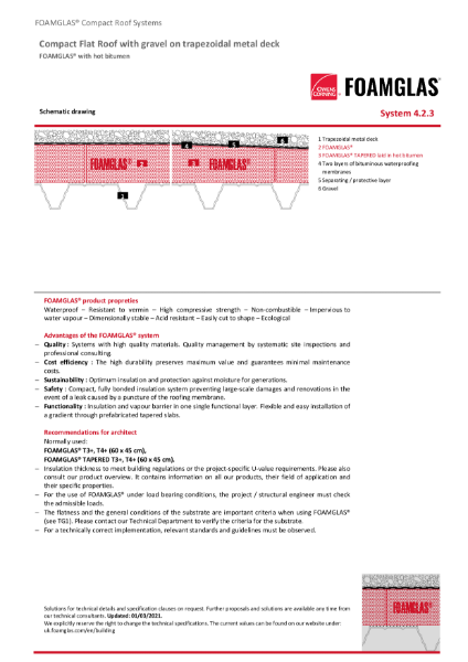 TDS_4.2.3_Warm Roof - Metal Deck - FOAMGLAS Insulation (Hot Applied) with Gravel (Flat or Tapered)