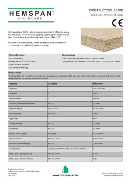 Hemspan® Bio Board Technical Specifications