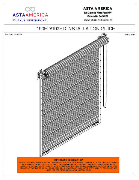 Series 190HD Installation Instructions