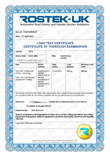 Monorail System - Load Test Certificate