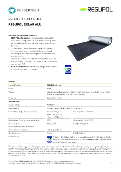 REGUPOL Solar Alu - Data Sheet