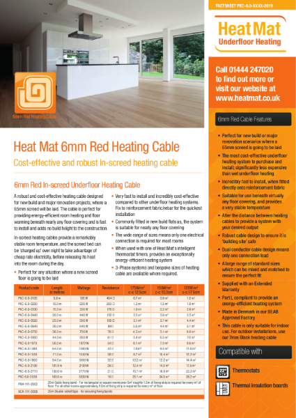 Underfloor Heating In-screed Cable Datasheet