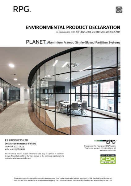 Planet Single Glazed Partition System EPD