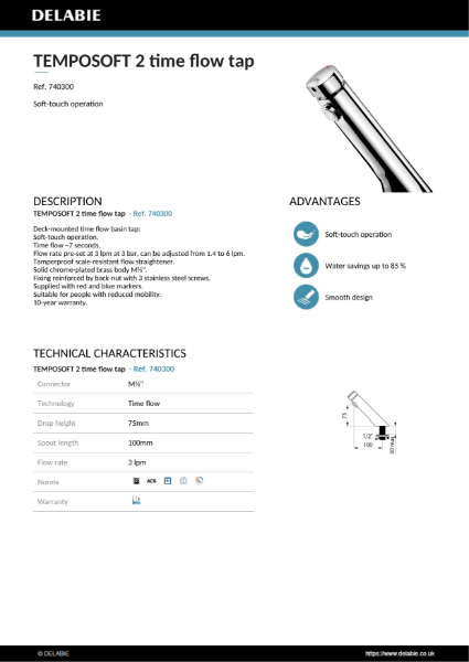 TEMPOSOFT 2 Deck-Mounted Tap Product Data Sheet - 740300