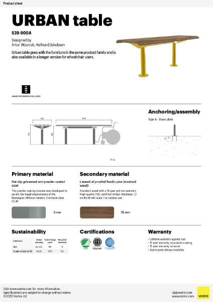 Urban table adapted for wheelchair, anchoring with base plate - 539-900A