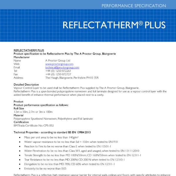 Reflectatherm Plus Performance Specification