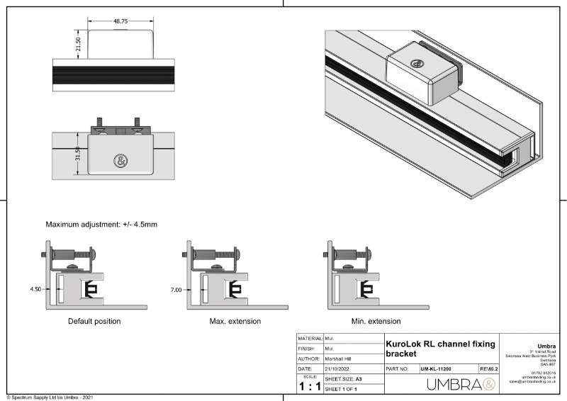 KuroLok RL Fixing Bracket Technical Drawings