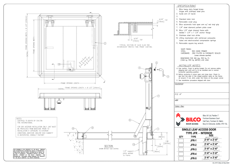 SUBMITTAL DRAWINGS Fire Rated Floor Door