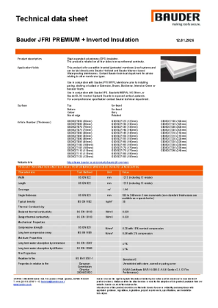 Bauder JFRI PREMIUM+ Inverted Insulation - Technical Data Sheet