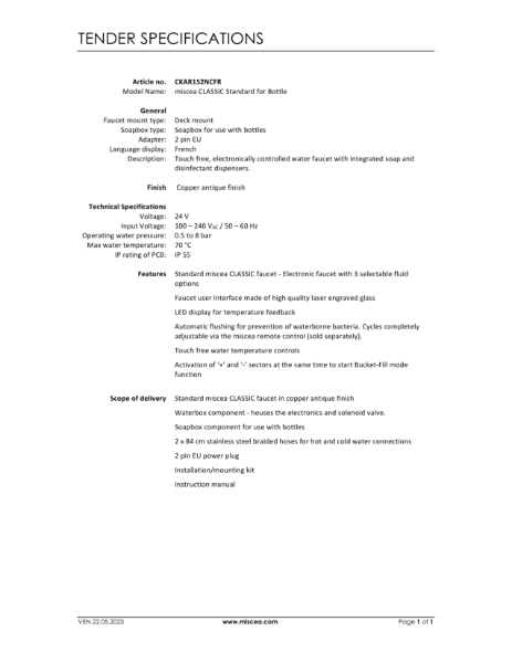 miscea CLASSIC Standard for Bottle - Article no. CKAR1S2NCFR