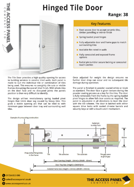 Tile Door Access Panel Data Sheet