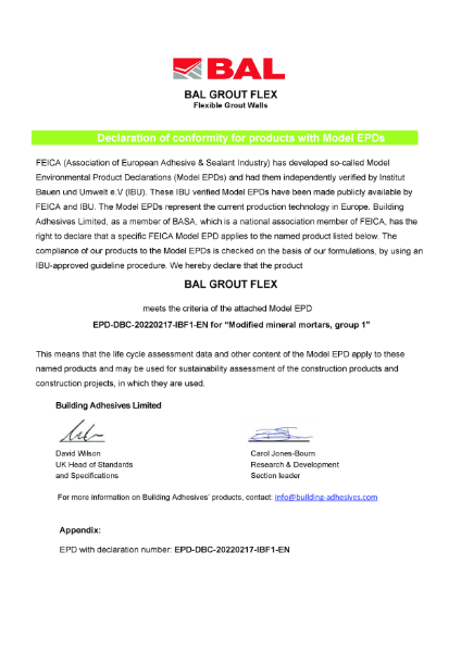 Environmental Product Declaration - BAL Grout Flex