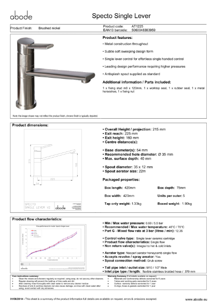 Specto Single Lever in Brushed Nickel - Consumer Specification