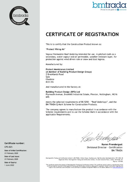 Protect Viking Air BM TRADA Certificate No CPS-025