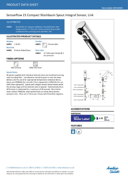 Sensorflow 21 compact deck mounted link Tap A4853AA