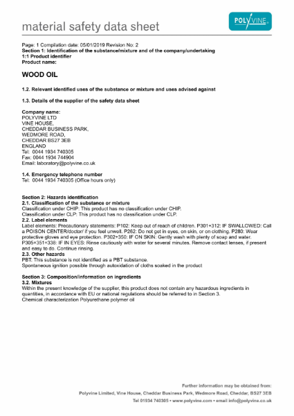 Wood Oil Material Safety Data Sheet