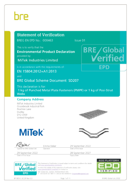 MiTek Environmental Product Declaration (EPD)