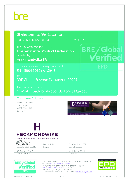 Environmental Product Declaration (EPD) – Broadrib Sheet Carpet 