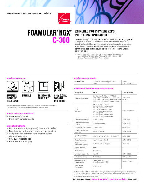 Foamular XPS C-300 Insulation Data Sheet