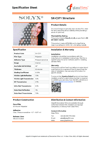 SX-C371 Structure Specification Sheet