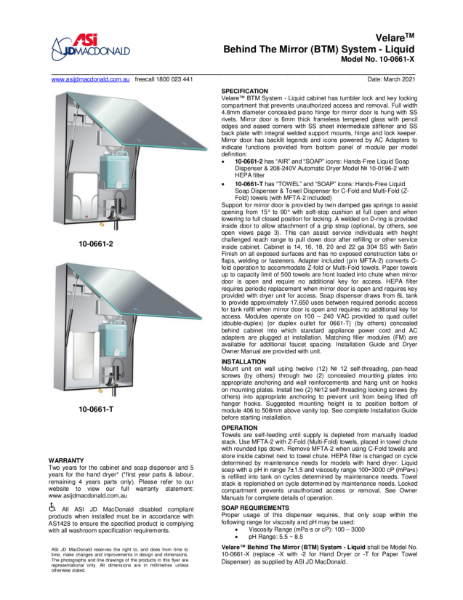 Velare™ Behind the Mirror (BTM) System Specification Sheet