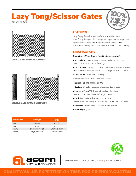 Product Data Sheet - Acorn wire lazy tong scissor gates
