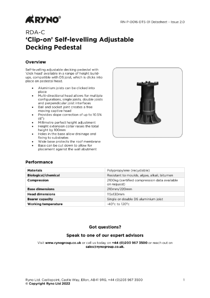 RDAC Decking Pedestal - Datasheet