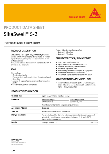 SikaSwell S2 Product Data Sheet