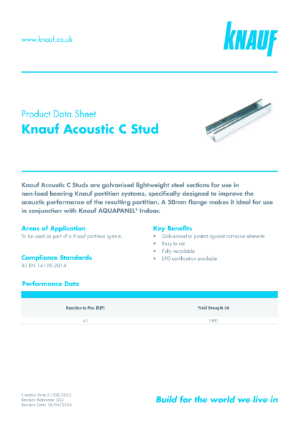 Knauf Acoustic C Stud Data Sheet