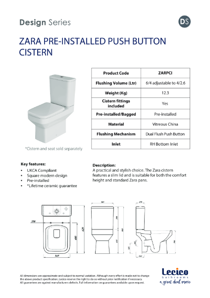 ZARA PRE-INSTALLED PUSH BUTTON CISTERN