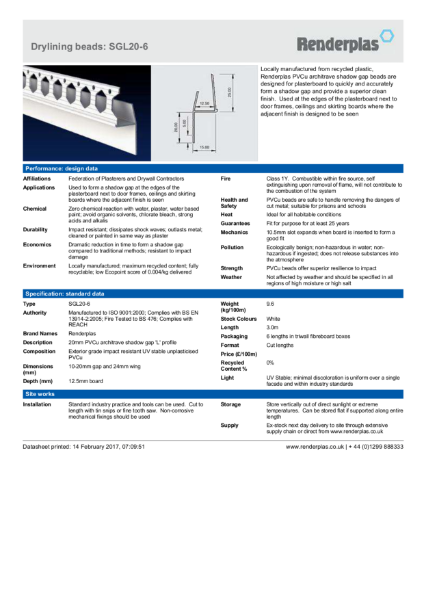 Technical data sheet architrave shadow gap 'L' profile, SGL20-6