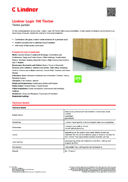 Lindner Logic 100 Timber - Data sheet