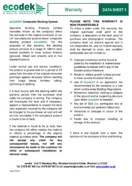 Data Sheet 3 - ecodek® Warranty