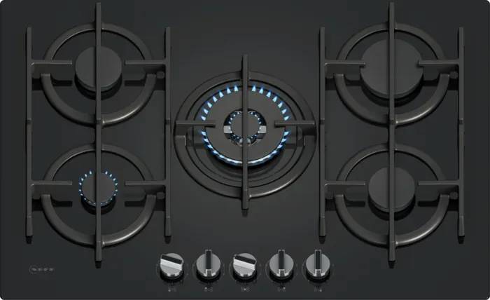 Gas hobs on black glass