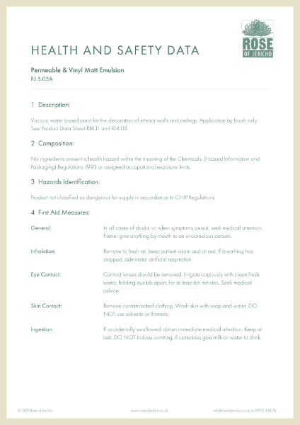Permeable Matt Emulsion - Health and Safety