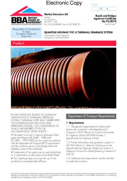 92/R070 Quantum highway PVC-U Twinwall drainage system