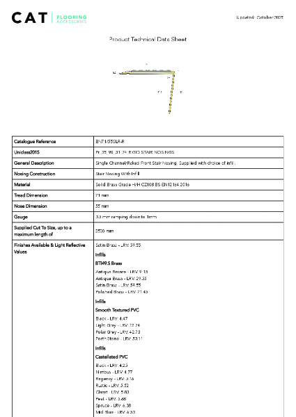 BN71/55SLR-R Satin Brass Technical Datasheet