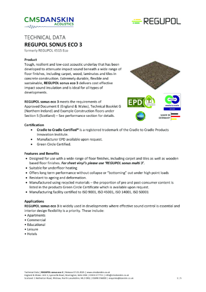 REGUPOL sonus eco 3 - Technical Data Sheet