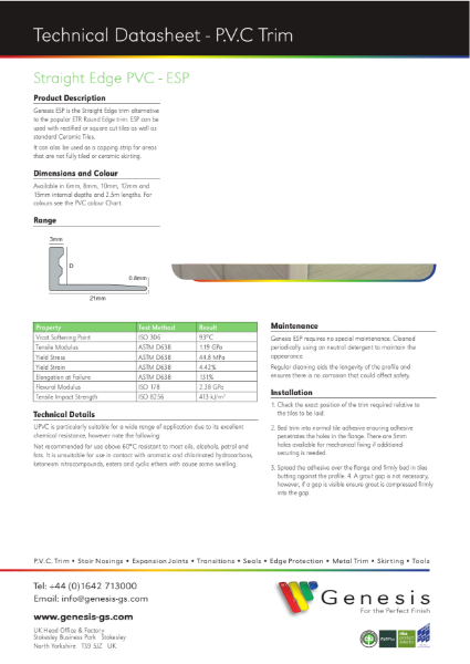 ESP P.V.C Straight Edge Trim Datasheet