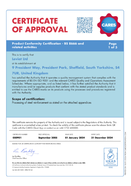 CARES Certificate 050901 Product Confomity Processing Steel and Starter Bars (2024)