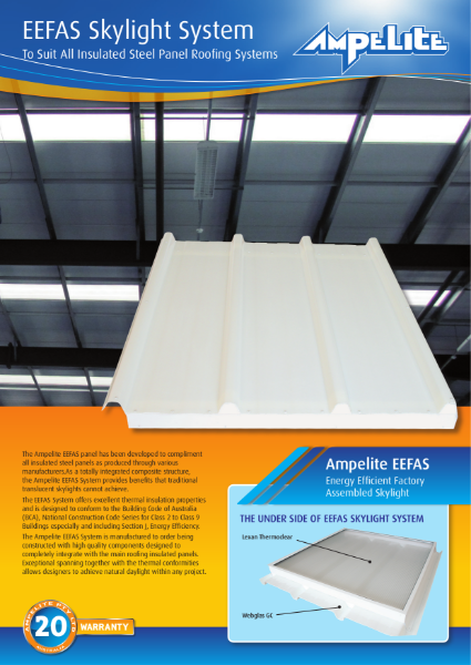 EEFAS Skylight System - suits all insulated steel panel roofing systems