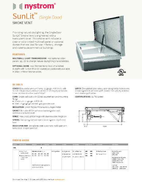 Nystrom Sunlit Smoke Vent Data Sheet