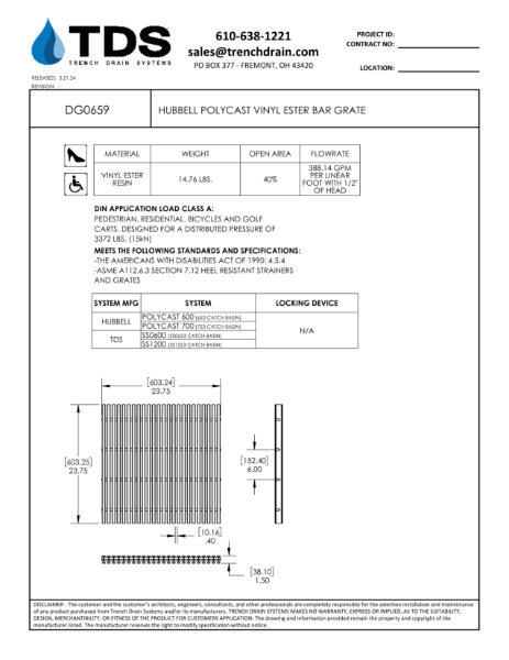 Hubbell Polycast Vinyl Ester Bar Grate - DG0659