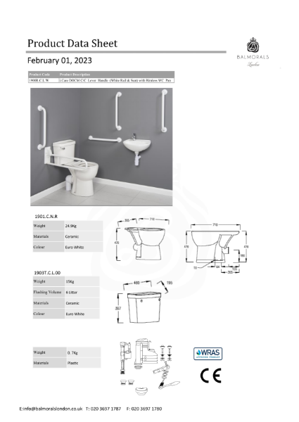 i.Care DOCM C/C Lever Handle (White Rail & Seat) with Rimless WC Pan