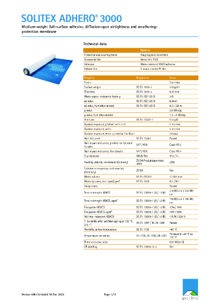 Pro Clima Solitex Adhero 3000 Technical datasheet