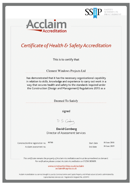 Acclaim Health & Safety Certificate